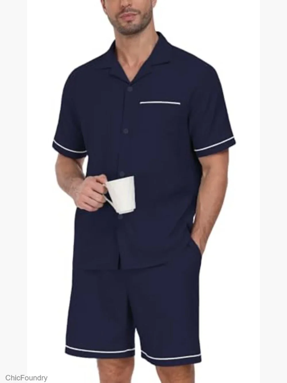 Men's Short Sleeve Pajama Set 2 Piece Pjs with Pockets Loungewear